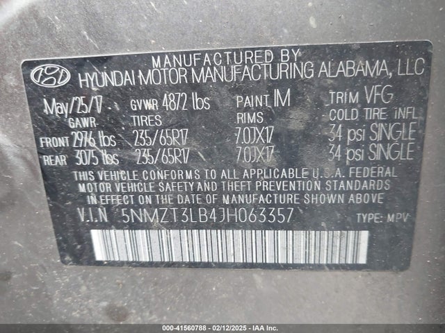 5NMZT3LB4JH063357 Hyundai Santa Fe Sport 2.4l