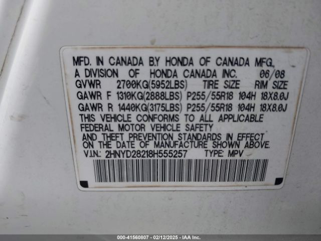 2008 ACURA MDX 2HNYD28218H555257 Photo 8