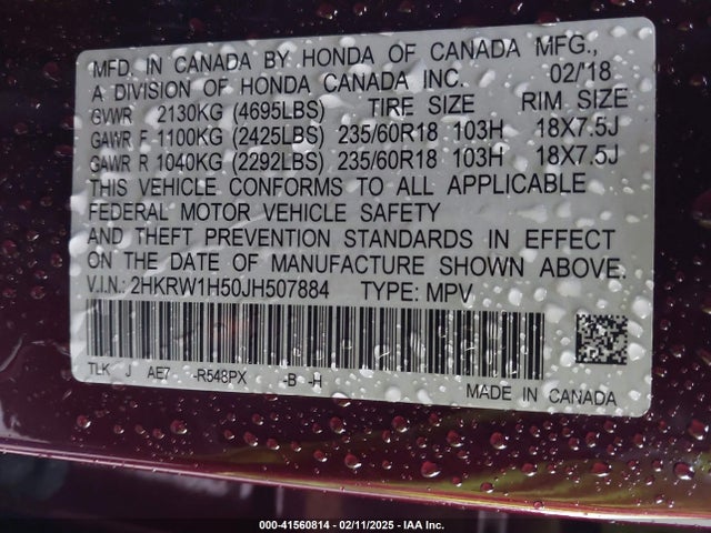 2HKRW1H50JH507884 Honda CR-V EX