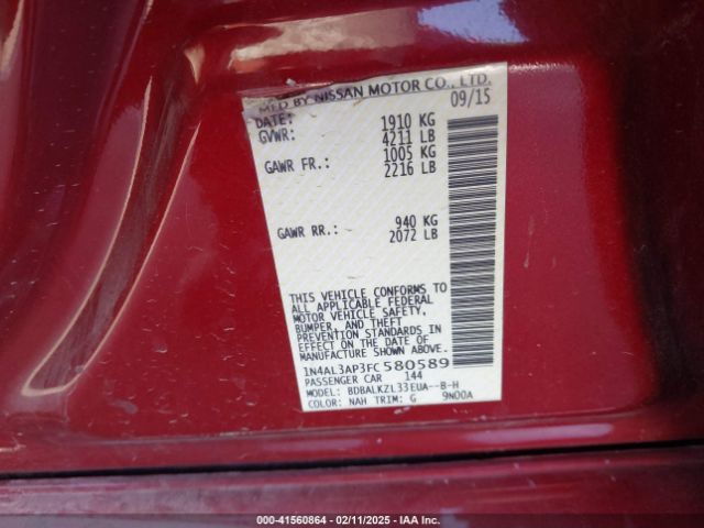 1N4AL3AP3FC580589 Nissan Altima 2.5 Sv