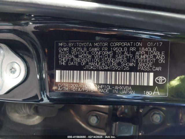 JTDKDTB34H1592126 Toyota Prius C One
