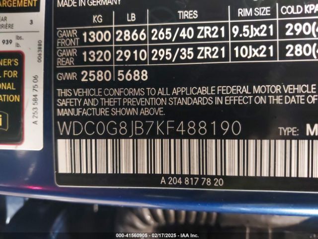 WDC0G8JB7KF488190 Mercedes-Benz Amg Glc 63 4matic