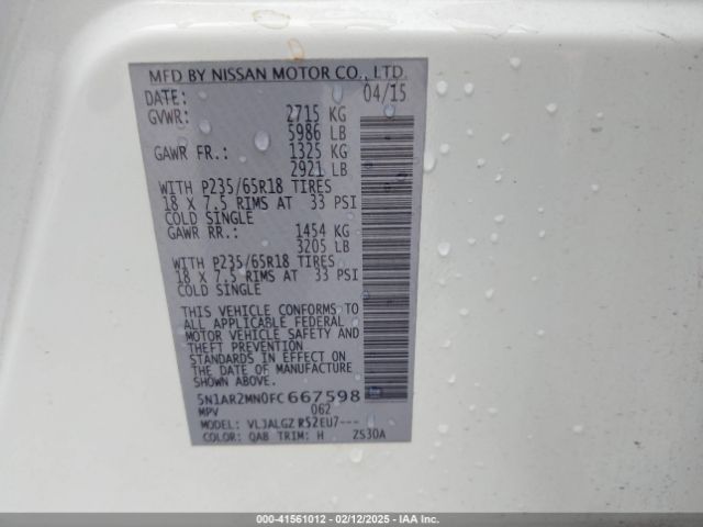 5N1AR2MN0FC667598 Nissan Pathfinder Sl