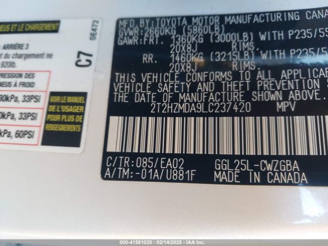 2T2HZMDA9LC237420 Lexus RX 350