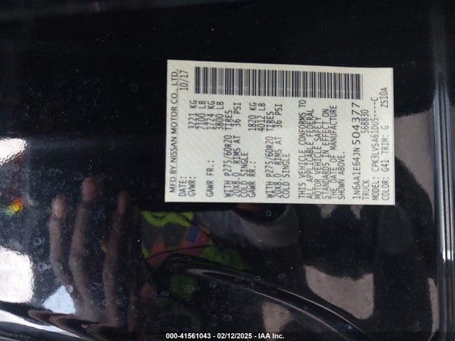 Aukcja sprzedaży 2018 Nissan Titan Sl, vin: 1N6AA1E64JN504377, numer aukcji: 41561043