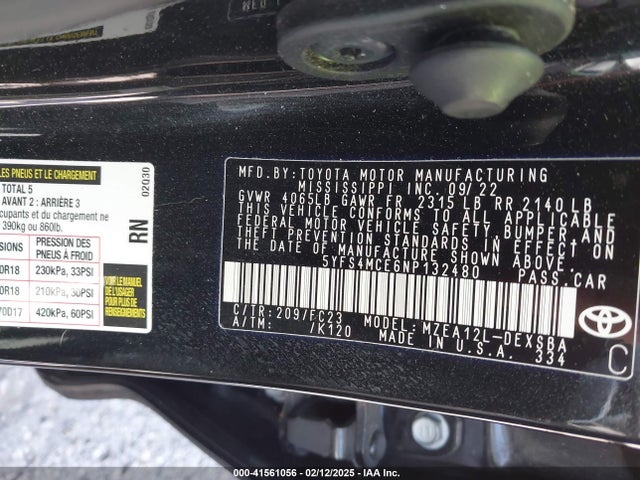 5YFS4MCE6NP132480 Toyota COROLLA SE