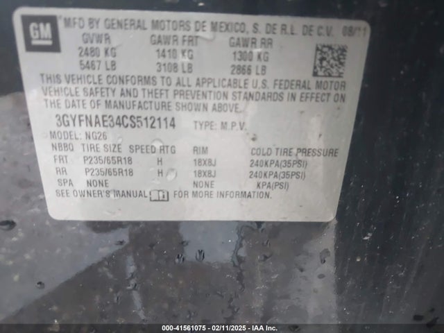2012 CADILLAC SRX 3GYFNAE34CS512114 Photo 8