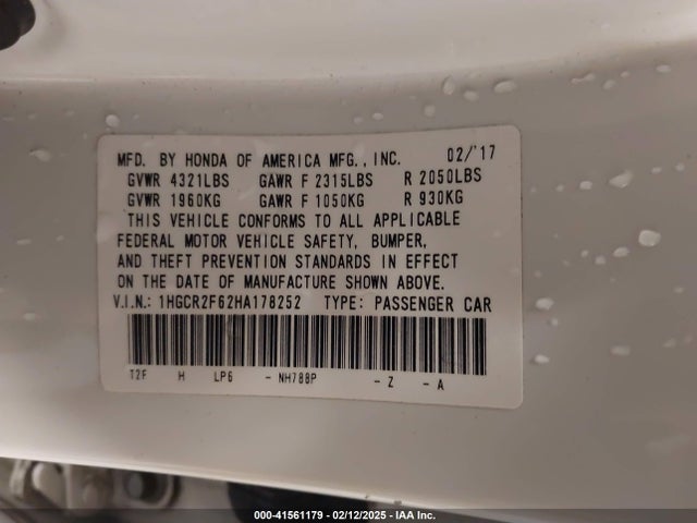 1HGCR2F62HA178252 Honda Accord Sport