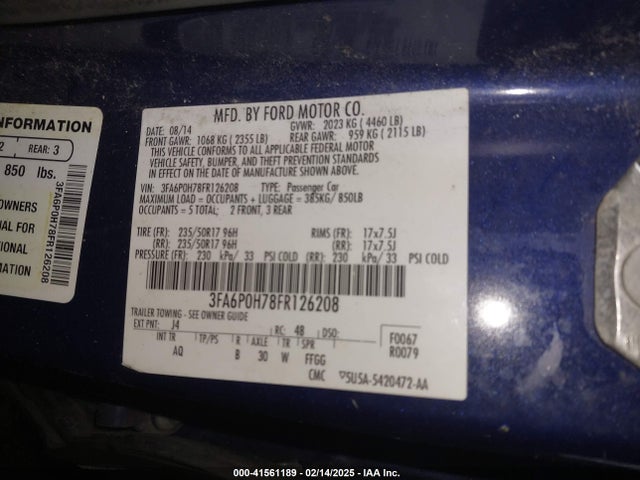 Ford FUSION SE 2015 3FA6P0H78FR126208 Image 9