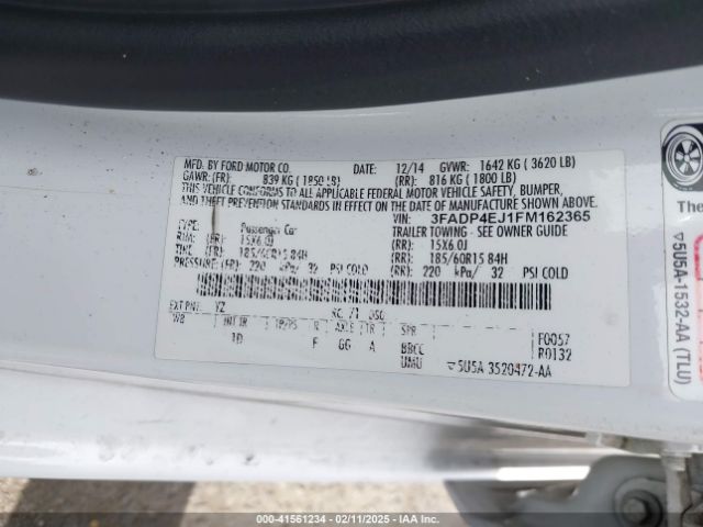 3FADP4EJ1FM162365 Ford FIESTA SE