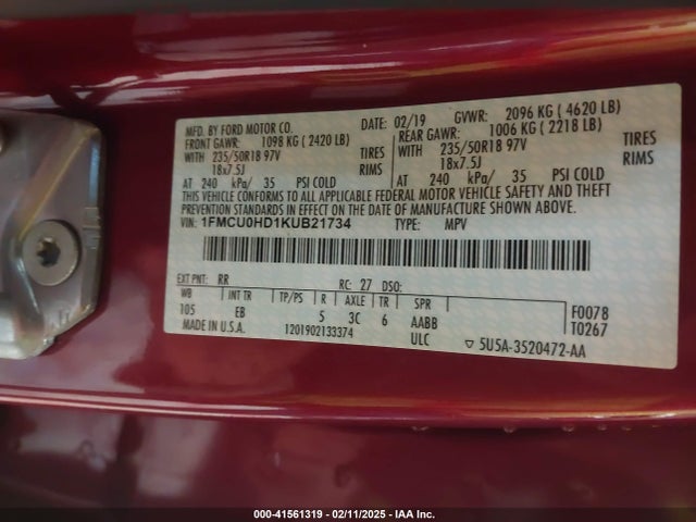 Ford ESCAPE SEL 2019 1FMCU0HD1KUB21734 Image 9
