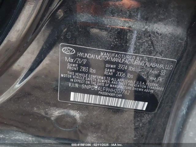 5NPD84LF9HH207762 Hyundai 2017