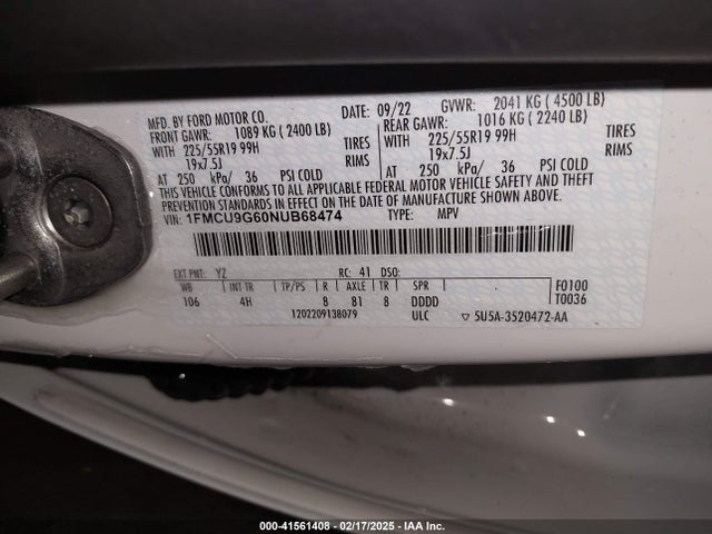 1FMCU9G60NUB68474 Ford ESCAPE SE