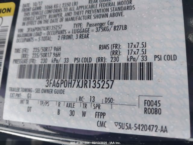 3FA6P0H7XJR135257 Ford FUSION SE