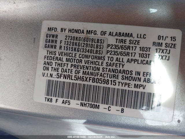 5FNRL5H6XFB059815 Honda Odyssey Ex-l