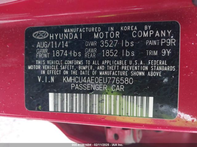 KMHCU4AE0EU776580 Hyundai ACCENT GLS