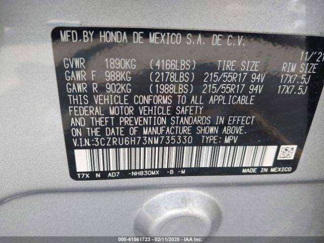 3CZRU6H73NM735330 Honda Hr-v Awd Ex-l