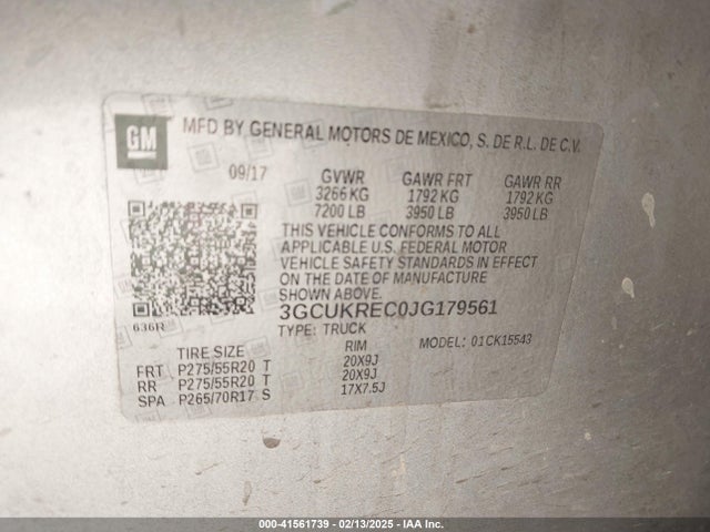 3GCUKREC0JG179561 Chevrolet Silverado 1500 1lt