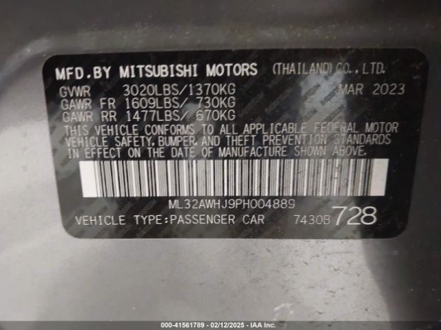 ML32AWHJ9PH004889 Mitsubishi Mirage Black Edition