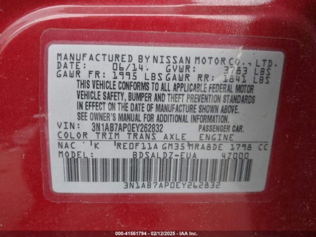 3N1AB7AP0EY262832 Nissan SENTRA SV