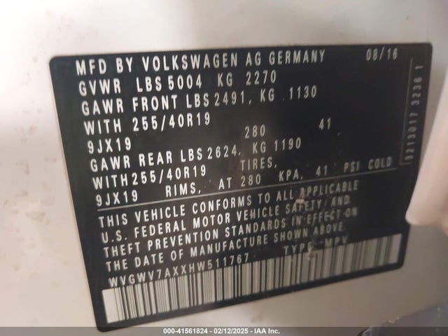 WVGWV7AXXHW511767 Volkswagen Tiguan 2.0t Sel