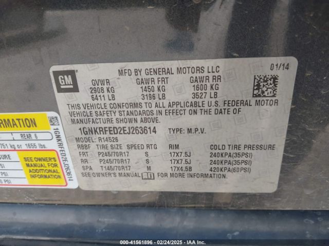 1GNKRFED2EJ263614 Chevrolet Traverse Ls