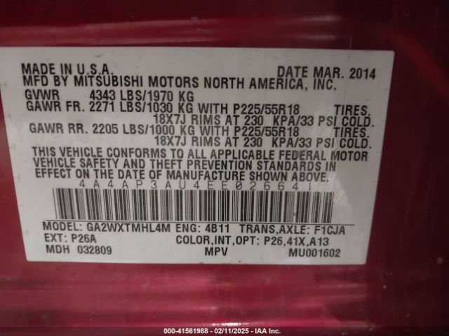 2014 MITSUBISHI OUTLANDER SPORT 4A4AP3AU4EE026641 Photo 8