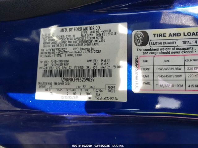 1ZVBP8CF9E5259029 Ford Mustang Gt Premium