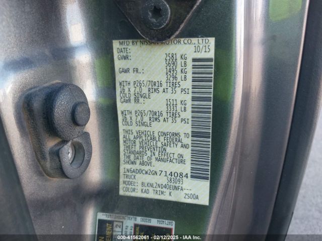 1N6AD0CW2GN714084 Nissan Frontier Sv