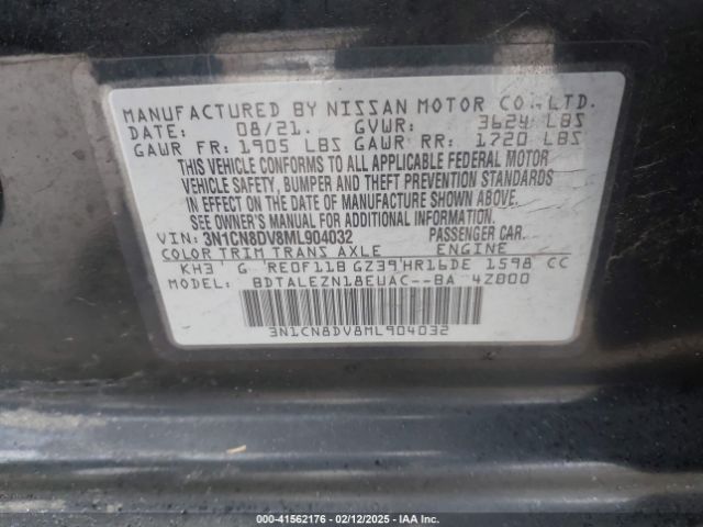 3N1CN8DV8ML904032 Nissan Versa