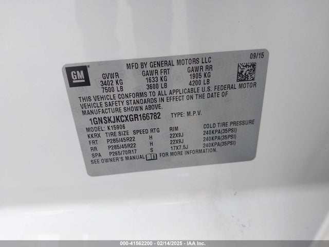 Chevrolet Suburban Ltz 2016 1GNSKJKCXGR166782 Image 9