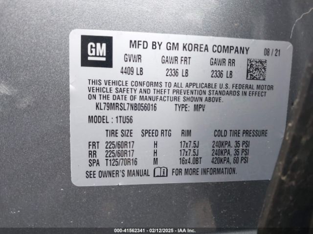 KL79MRSL7NB056016 Chevrolet Trailblazer Awd Lt