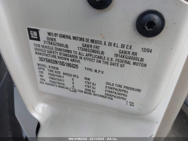 2005 CADILLAC ESCALADE EXT 3GYEK62N15G186026 Photo 8