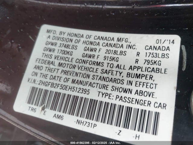 Honda Civic Lx 2014 2HGFB2F50EH512395 Image 9