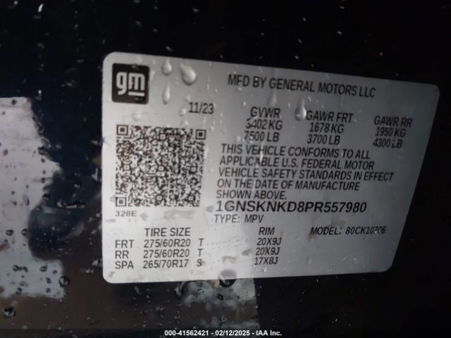 1GNSKNKD8PR557980 Chevrolet Tahoe 4wd Lt