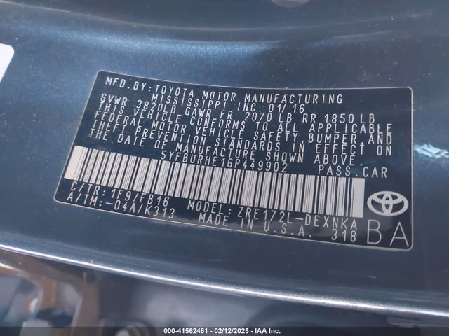 Toyota COROLLA LE 2016 5YFBURHE1GP449902 Image 9