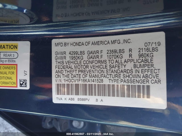 1HGCV1F16KA141528 Honda ACCORD LX
