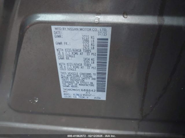 5N1AR2MN5FC688642 Nissan Pathfinder Sl