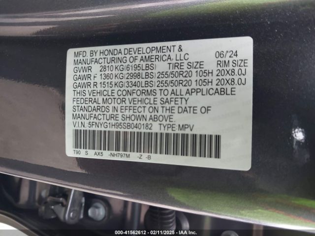 5FNYG1H95SB040182 Honda Pilot Black Edition