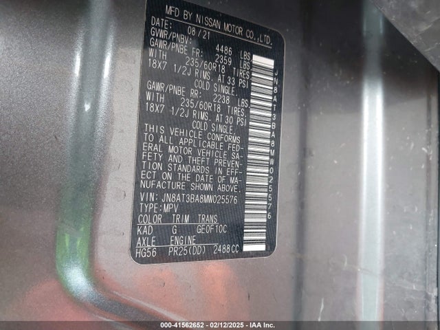 JN8AT3BA8MW025576 Nissan Rogue Sv Fwd