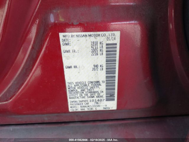 1N4AL3APXFC101407 Nissan Altima 2.5 Sv
