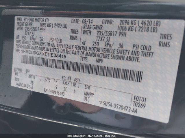1FMCU0GXXEUE35415 Ford ESCAPE SE
