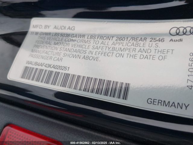 WAUB4AF43KA020251 Audi S4 3.0t Premium