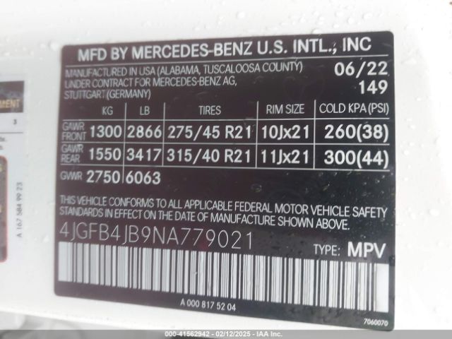 4JGFB4JB9NA779021 Mercedes-Benz GLE 350