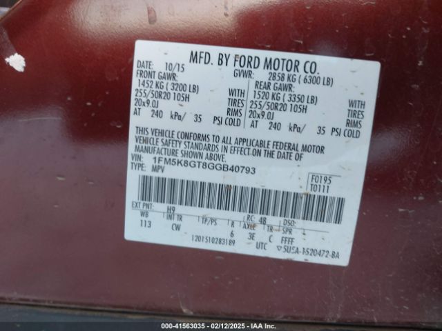 1FM5K8GT8GGB40793 Ford 2016