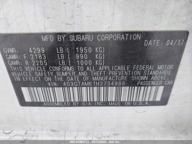 4S3GTAM61H3734988 Subaru Impreza 2.0i Sport