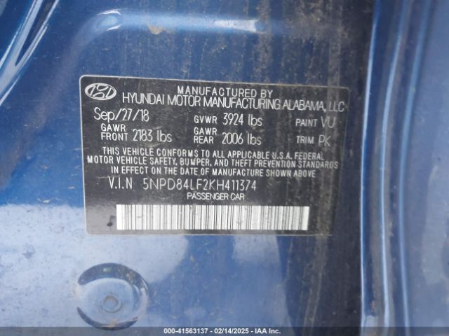 5NPD84LF2KH411374 Hyundai ELANTRA SEL