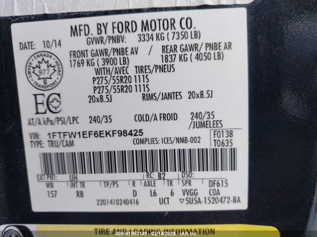 1FTFW1EF6EKF98425 Ford F-150 Fx4