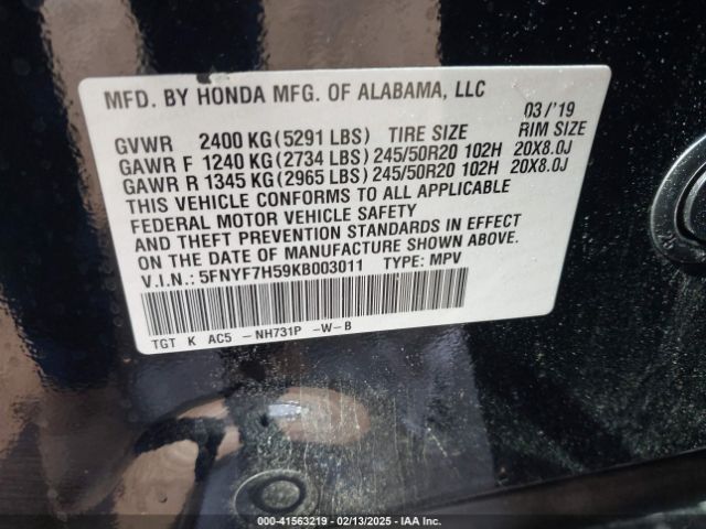 5FNYF7H59KB003011 Honda Passport Ex-l
