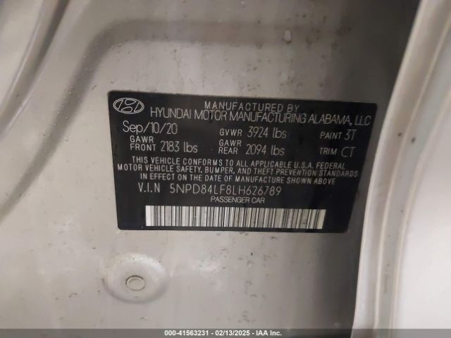 5NPD84LF8LH626789 Hyundai ELANTRA SEL